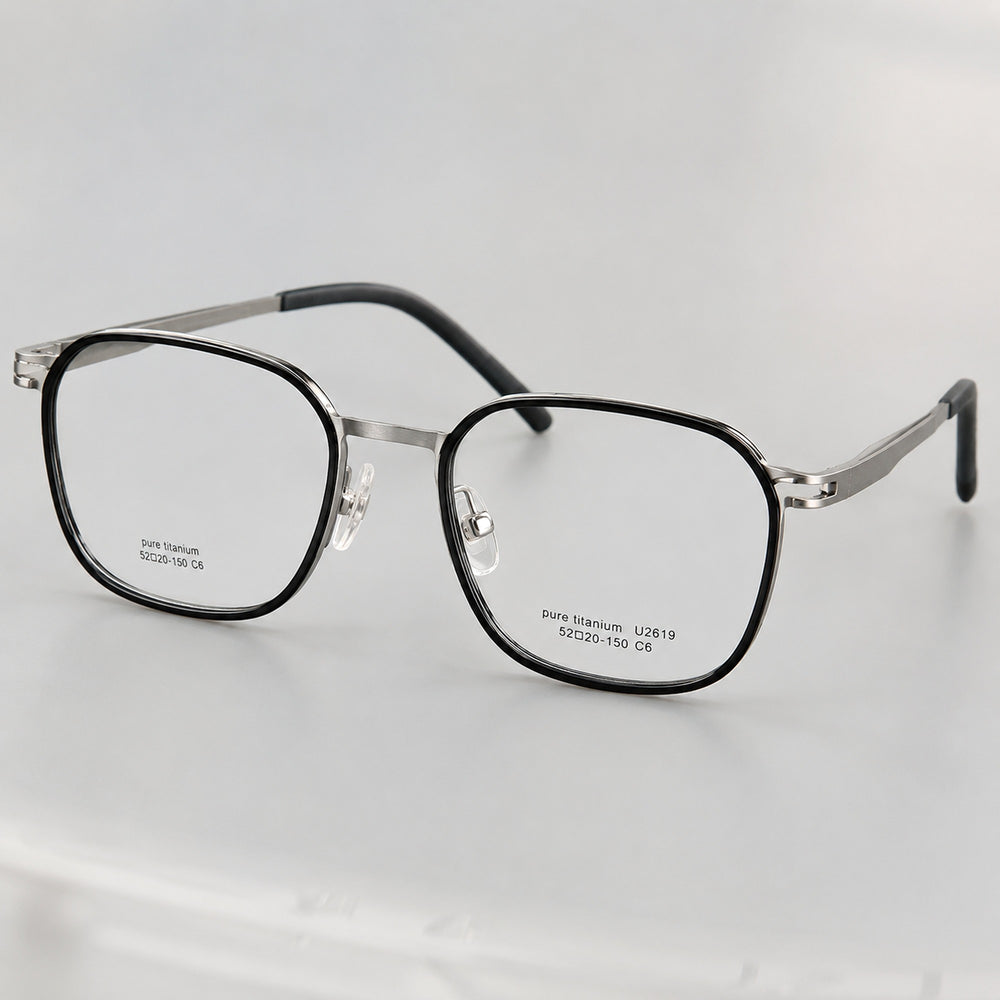 Augustin — Men's Square Titanium Eyeglasses, Silver & Black