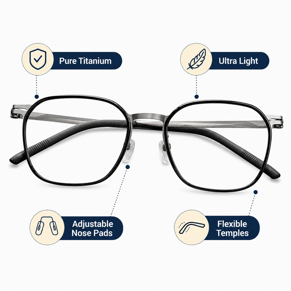Augustin — Men's Square Titanium Eyeglasses, Silver & Black