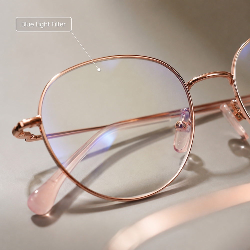 Margaux — Women's Blue Light Reading Glasses, Rose Gold