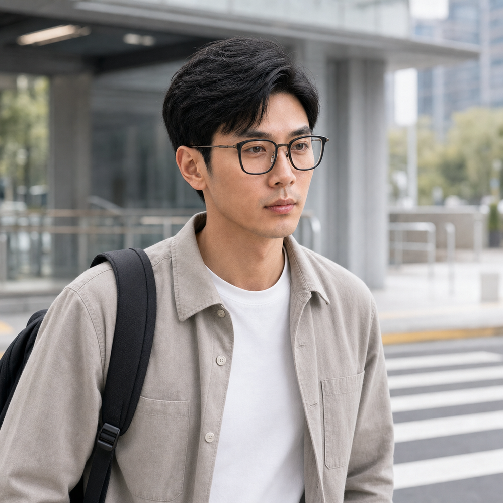 Auguste eyewear, worn during a daytime city commute