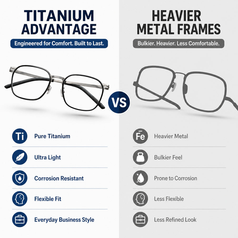 Augustin — Men's Square Titanium Eyeglasses, Silver & Black