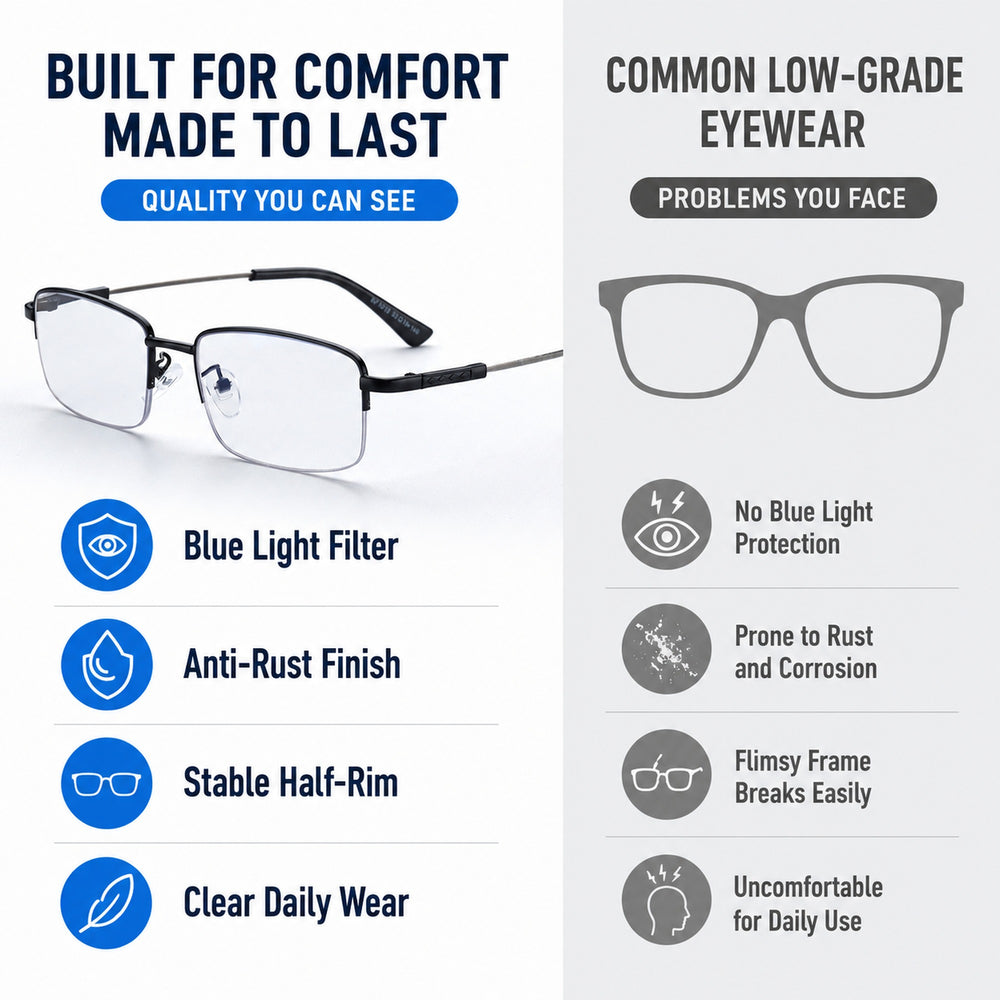 Marcel — Blue Light Blocking Half-Rim Glasses, Black