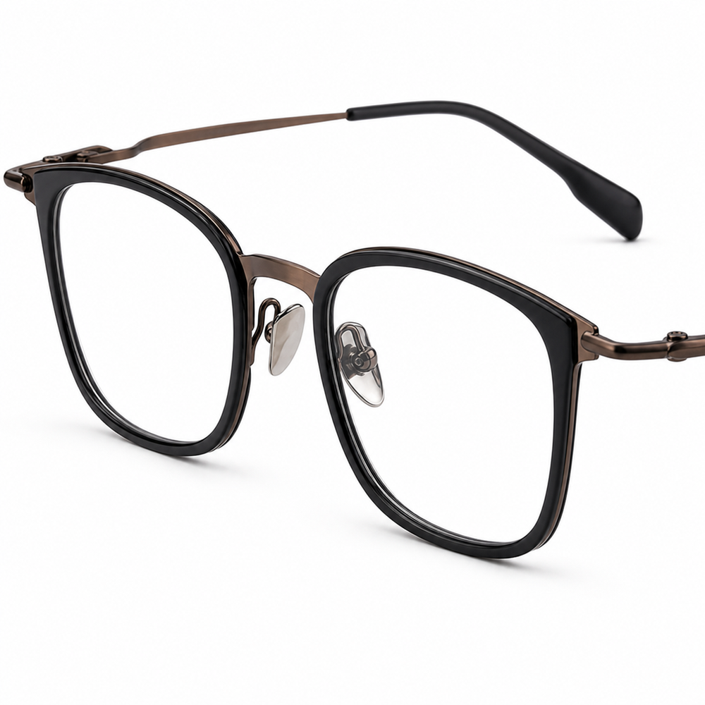 Auguste eyewear, close-up of the lenses and nose pad details