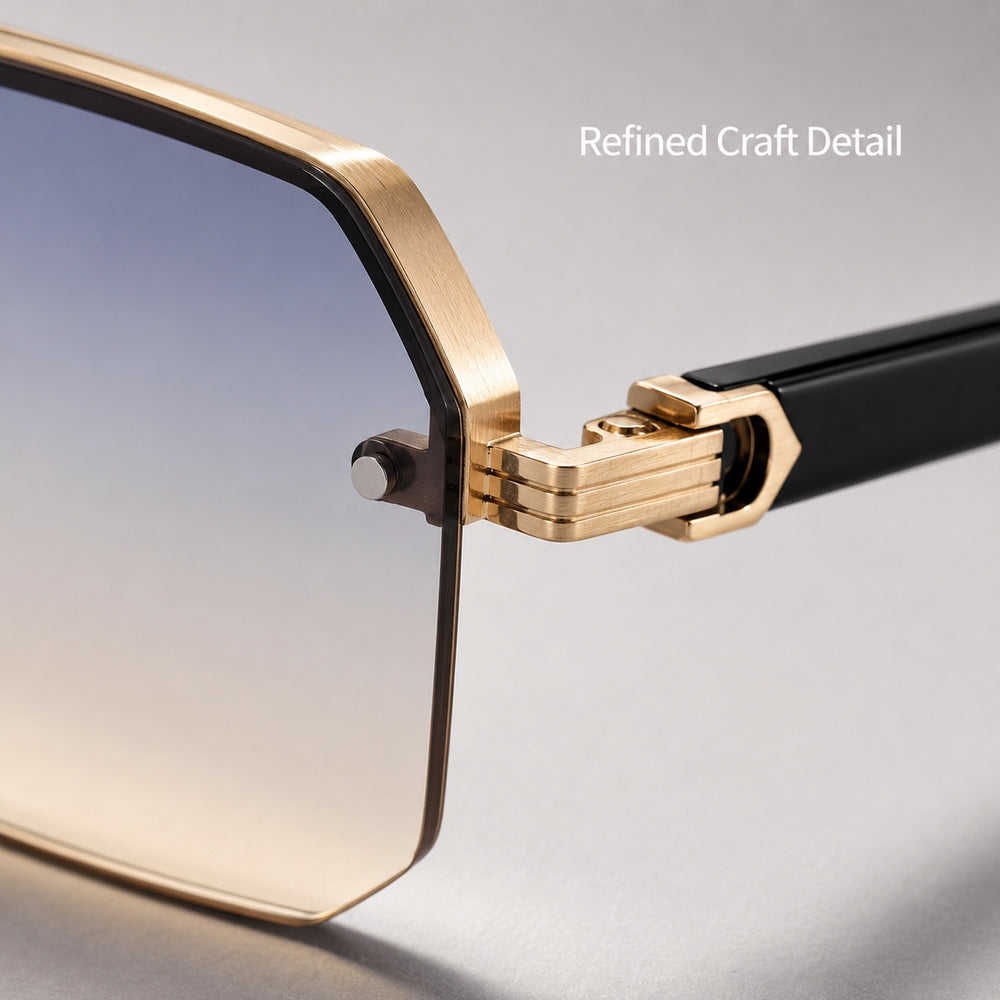 Octave — Oversized Geometric Rimless Sunglasses, Gold & Blue Gradient