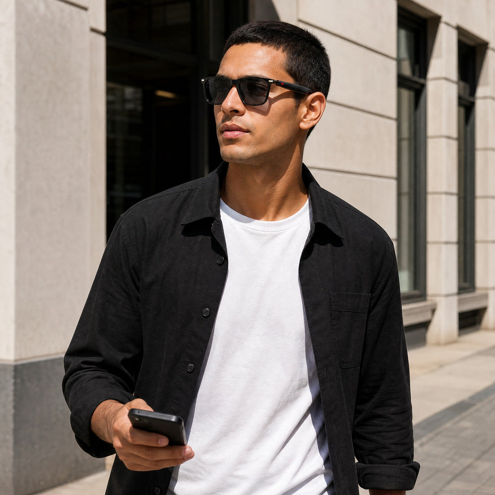 Sacha eyewear, eyewear worn in an everyday lifestyle setting