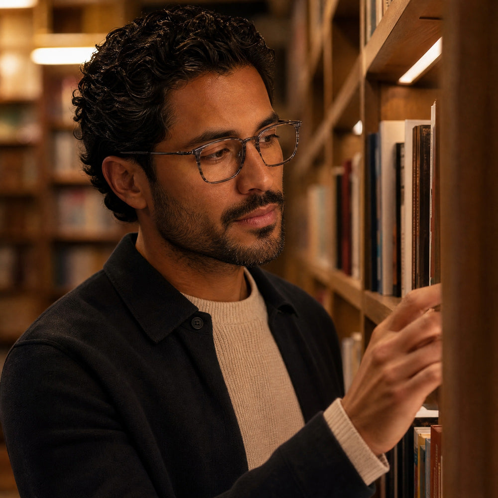 Gustave eyewear, eyewear worn in a second everyday lifestyle setting