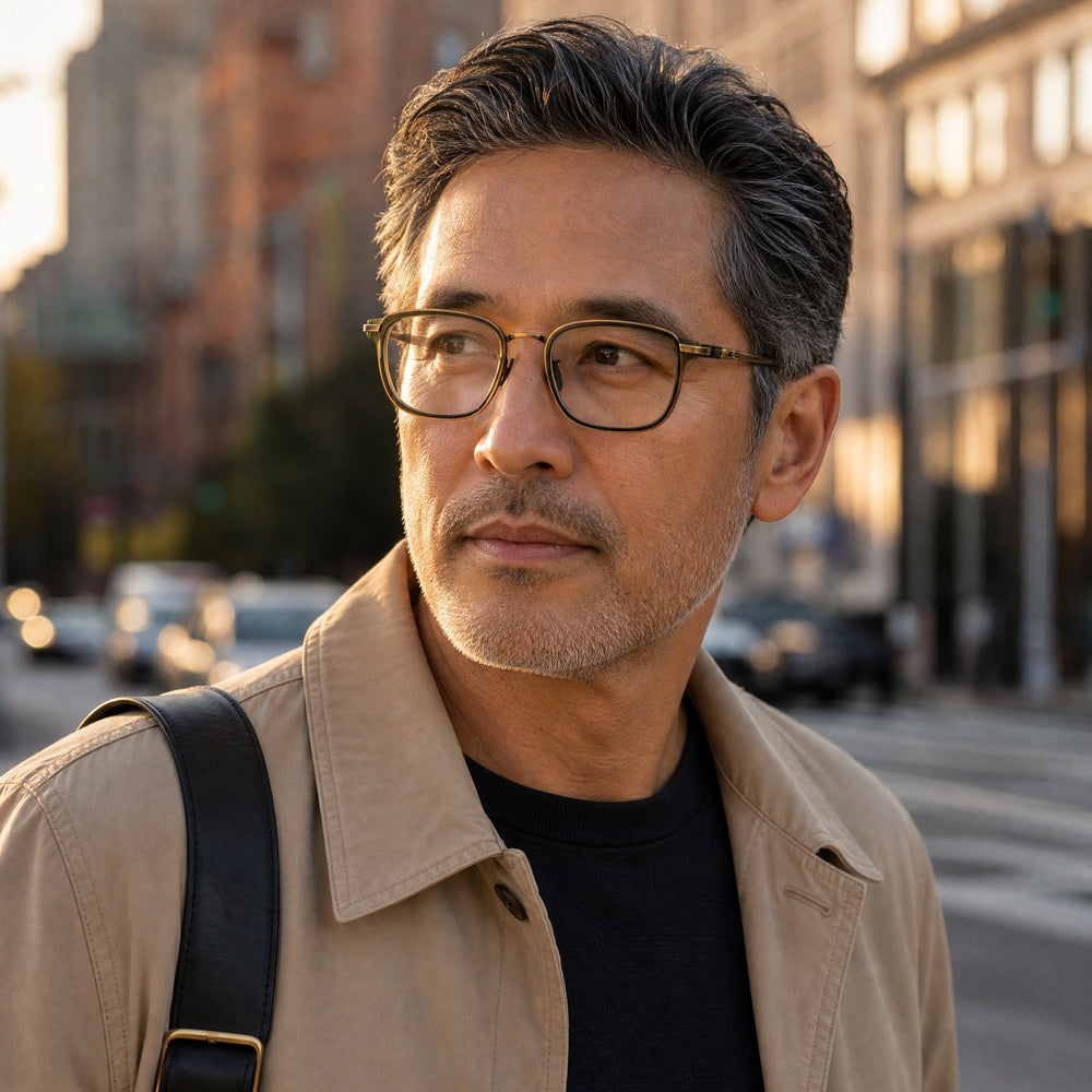 Théo eyewear, eyewear worn in a third everyday lifestyle setting