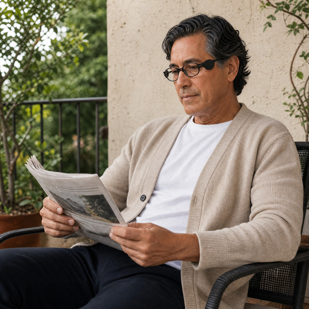 Milo eyewear, eyewear worn in a third everyday lifestyle setting