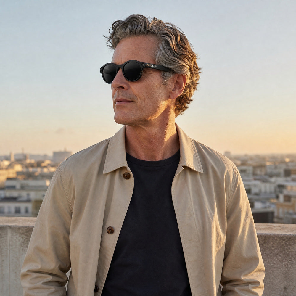 Cyrille eyewear, eyewear worn in a third everyday lifestyle setting