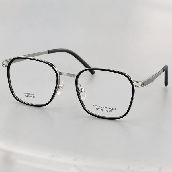 Augustin — Men's Square Titanium Eyeglasses, Silver & Black