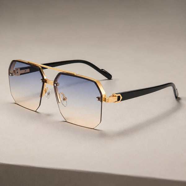 Octave — Oversized Geometric Rimless Sunglasses, Gold & Blue Gradient