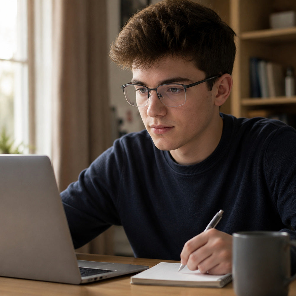 Marcel — Blue Light Blocking Half-Rim Glasses, Black