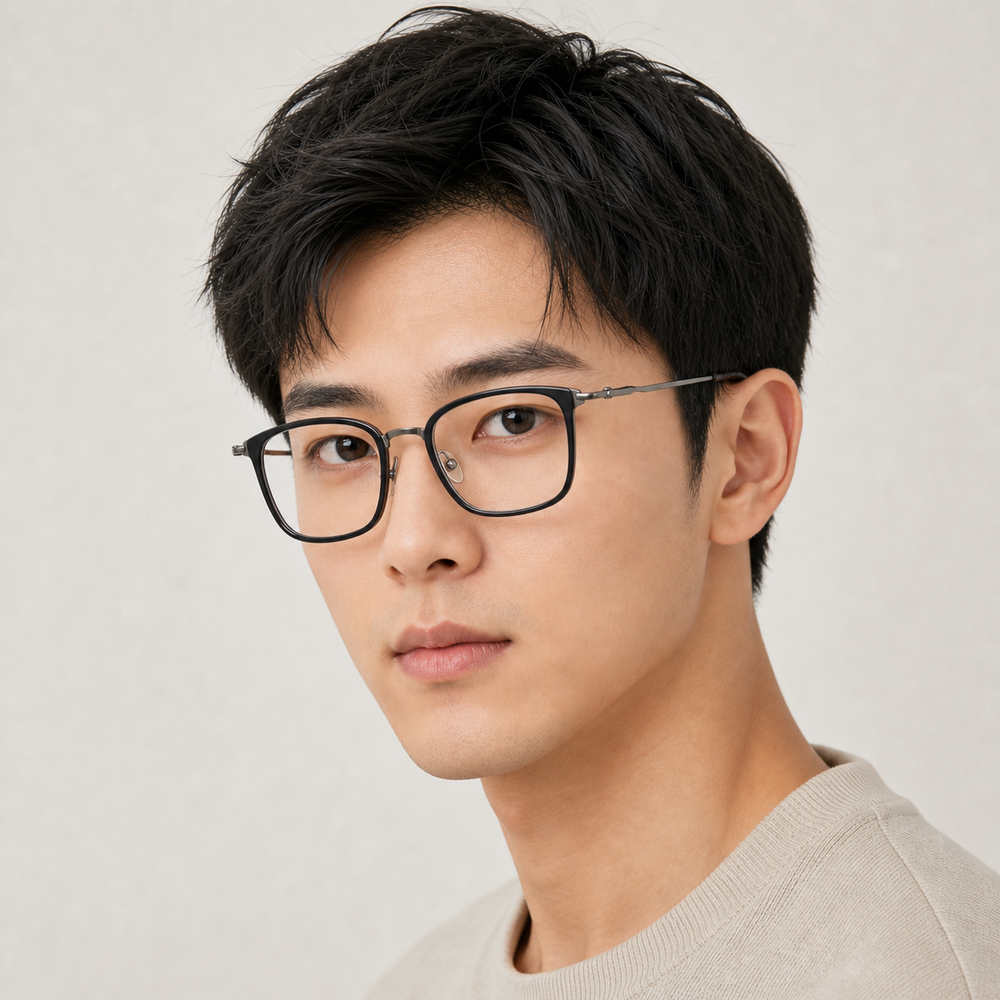 Bastien eyewear, three-quarter side view showing the temple and hinge