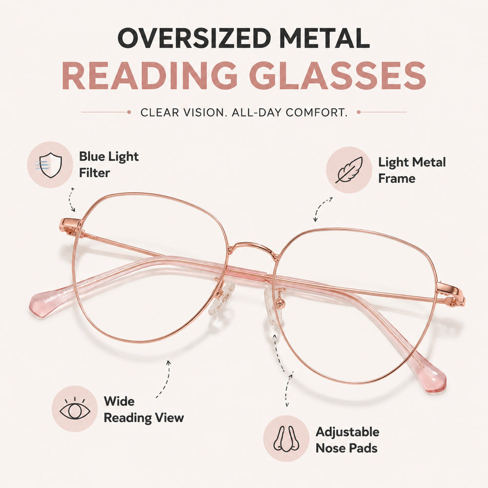 Margaux — Women's Blue Light Reading Glasses, Rose Gold
