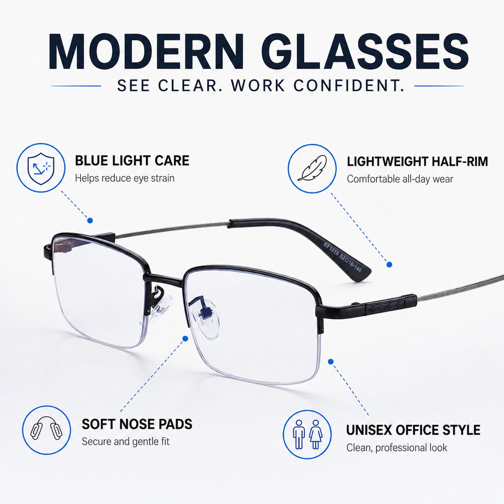 Marcel — Blue Light Blocking Half-Rim Glasses, Black