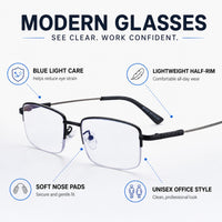 Marcel — Blue Light Blocking Half-Rim Glasses, Black