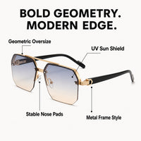 Octave — Oversized Geometric Rimless Sunglasses, Gold & Blue Gradient