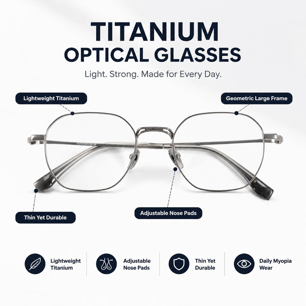 Émile — Blue Light Geometric Titanium Eyeglasses, Gunmetal