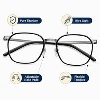 Augustin — Men's Square Titanium Eyeglasses, Silver & Black