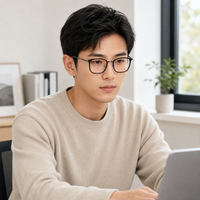 Bastien eyewear, worn in a bright daytime office