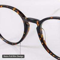 Close view of the retro tortoiseshell full-rim design