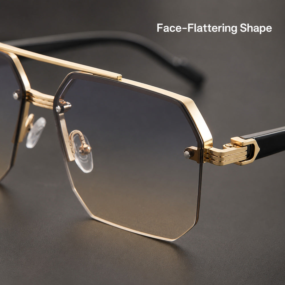 Octave — Oversized Geometric Rimless Sunglasses, Gold & Blue Gradient