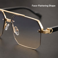 Octave — Oversized Geometric Rimless Sunglasses, Gold & Blue Gradient