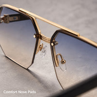 Octave — Oversized Geometric Rimless Sunglasses, Gold & Blue Gradient
