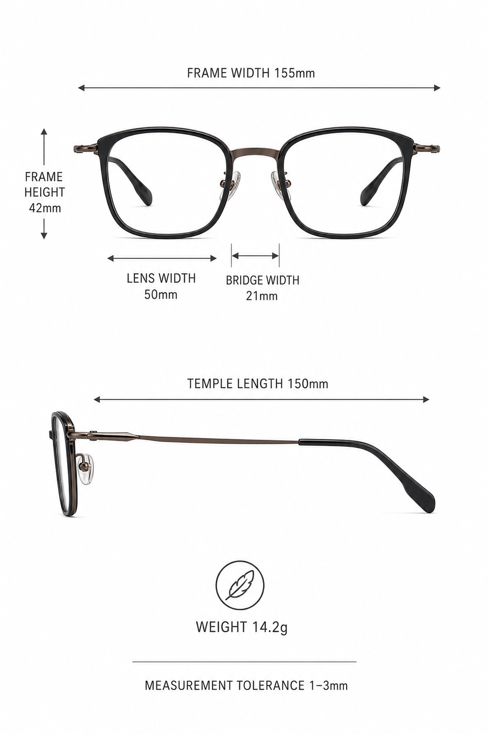 Auguste eyewear, frame dimensions and measurements guide