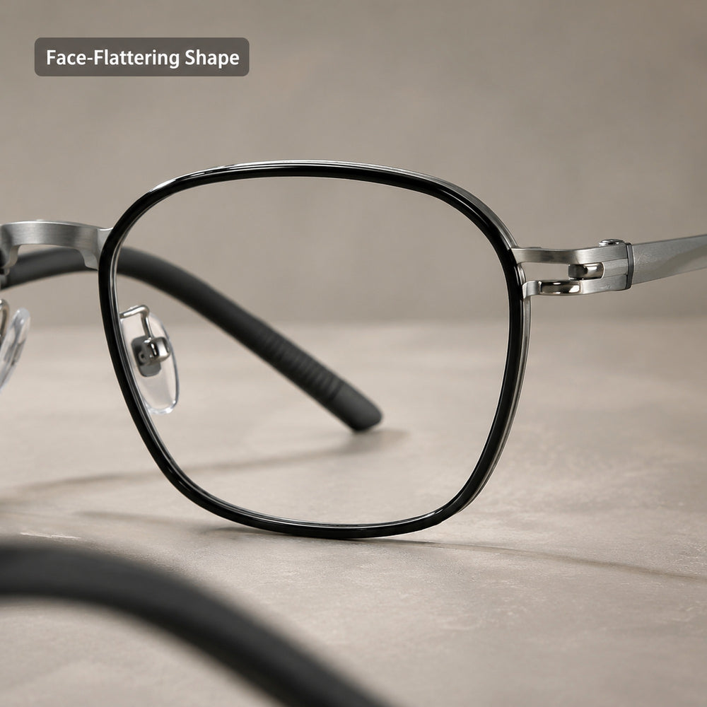 Augustin — Men's Square Titanium Eyeglasses, Silver & Black