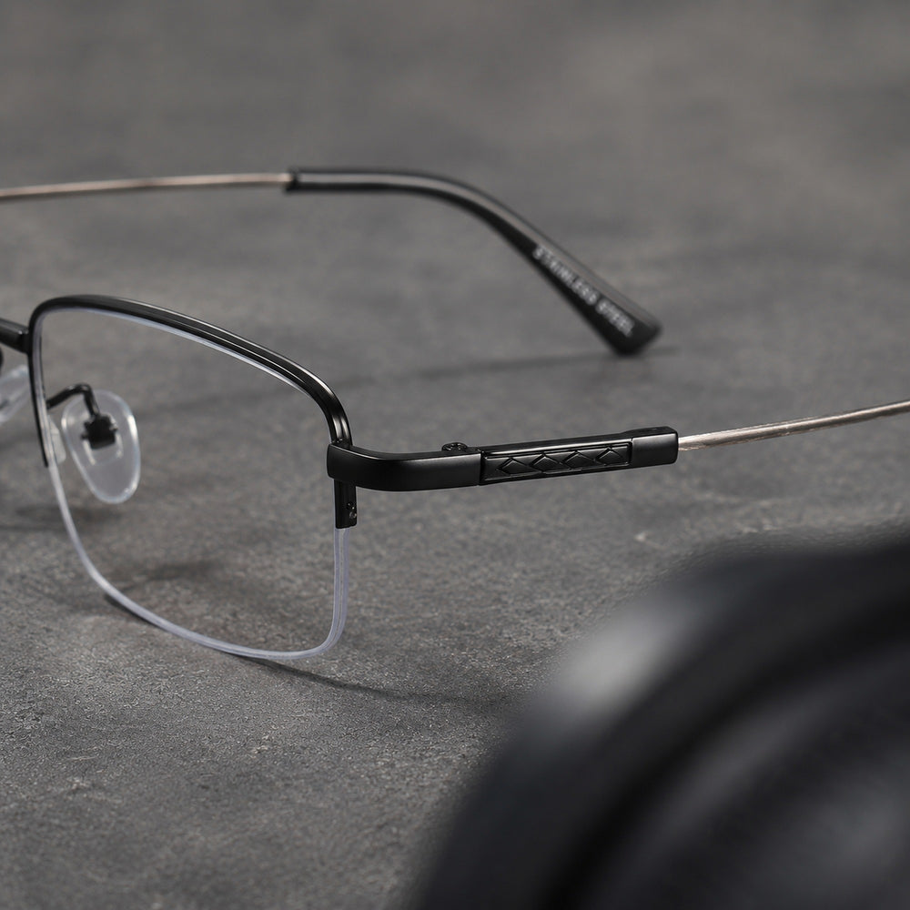 Marcel — Blue Light Blocking Half-Rim Glasses, Black