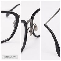 Bastien eyewear, close-up of the titanium and acetate frame construction