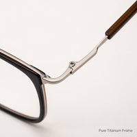 Anatole eyewear, close-up of the frame, temple, and hinge construction