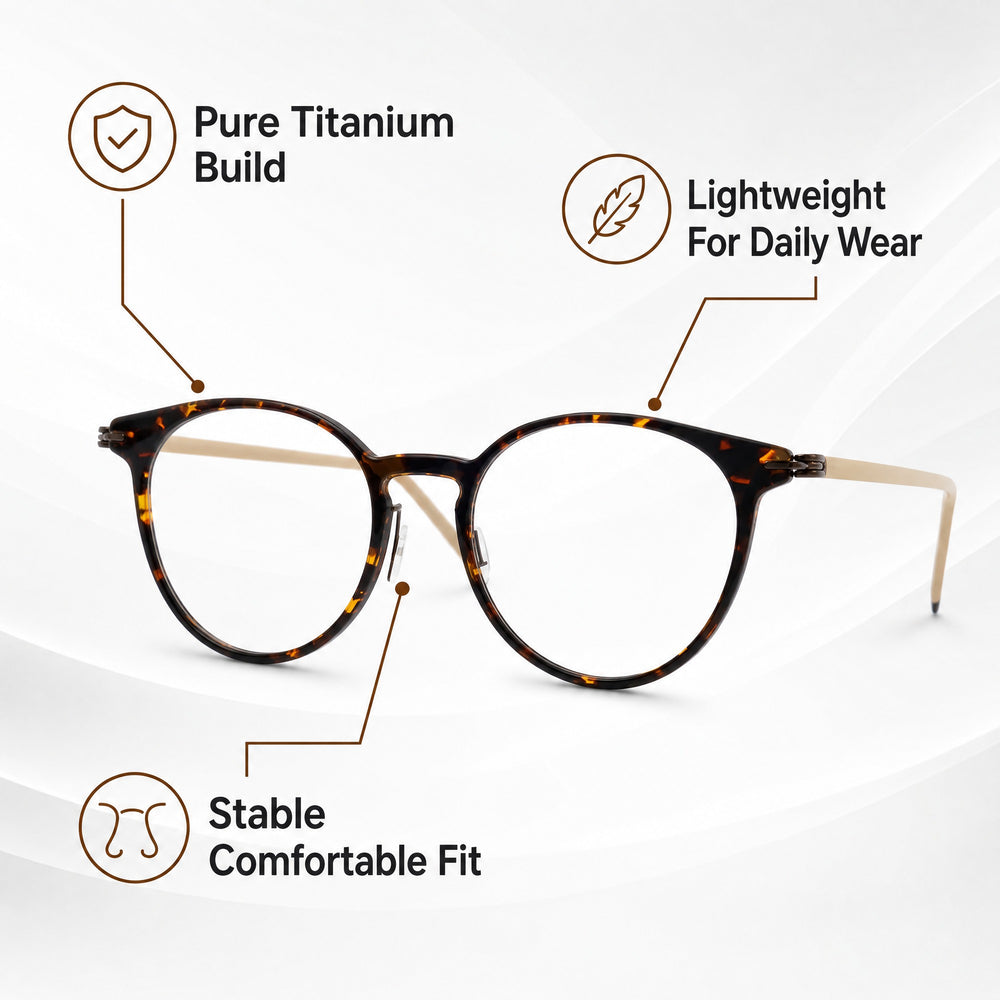 Pure titanium lightweight frame and nose pad construction