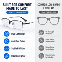 Marcel — Blue Light Blocking Half-Rim Glasses, Black