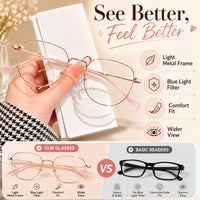 Margaux — Women's Blue Light Reading Glasses, Rose Gold