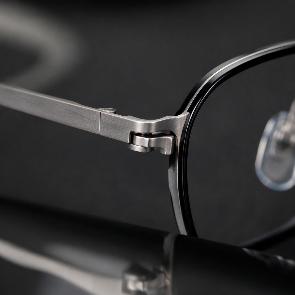 Augustin — Men's Square Titanium Eyeglasses, Silver & Black