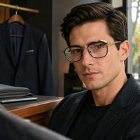 Augustin — Men's Square Titanium Eyeglasses, Silver & Black
