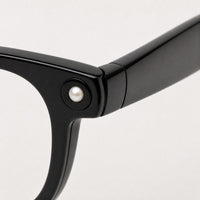 Michel eyewear, close-up of the frame, temple, and hinge construction