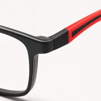 Philippe eyewear, close-up of the frame, temple, and hinge construction