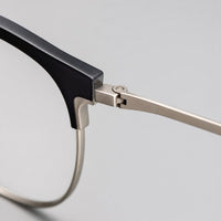Roland eyewear, close-up of the frame, temple, and hinge construction