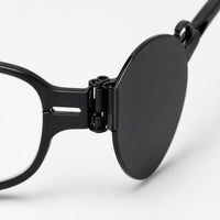 Milo eyewear, close-up of the frame, temple, and hinge construction