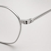 Lucien eyewear, close-up of the frame, temple, and hinge construction
