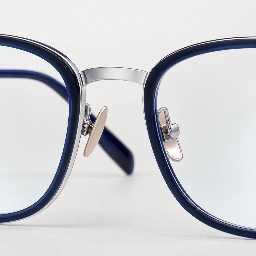 Henri eyewear, close-up of the lenses and nose pad details