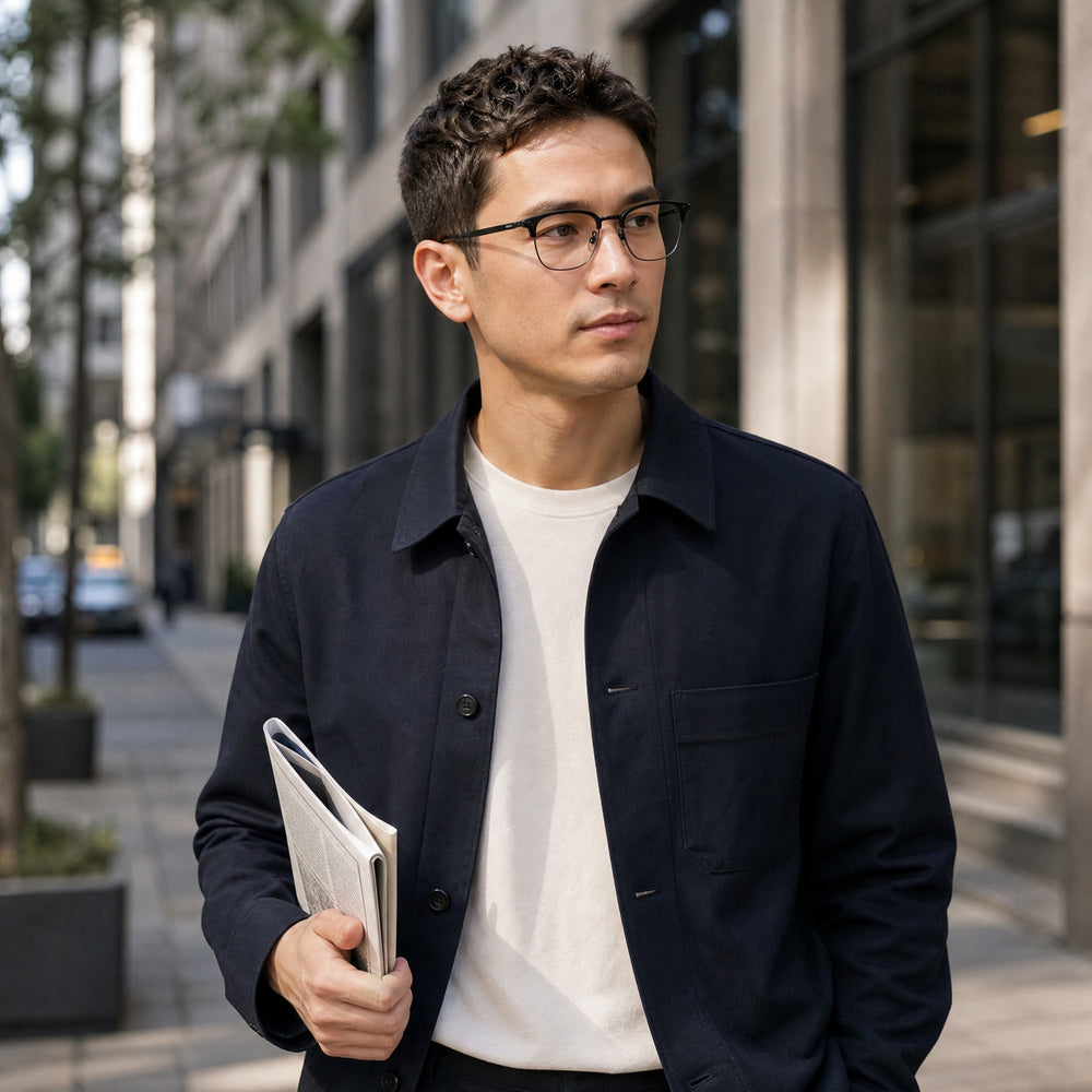 Étienne eyewear, eyewear worn in an everyday lifestyle setting