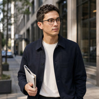 Étienne eyewear, eyewear worn in an everyday lifestyle setting
