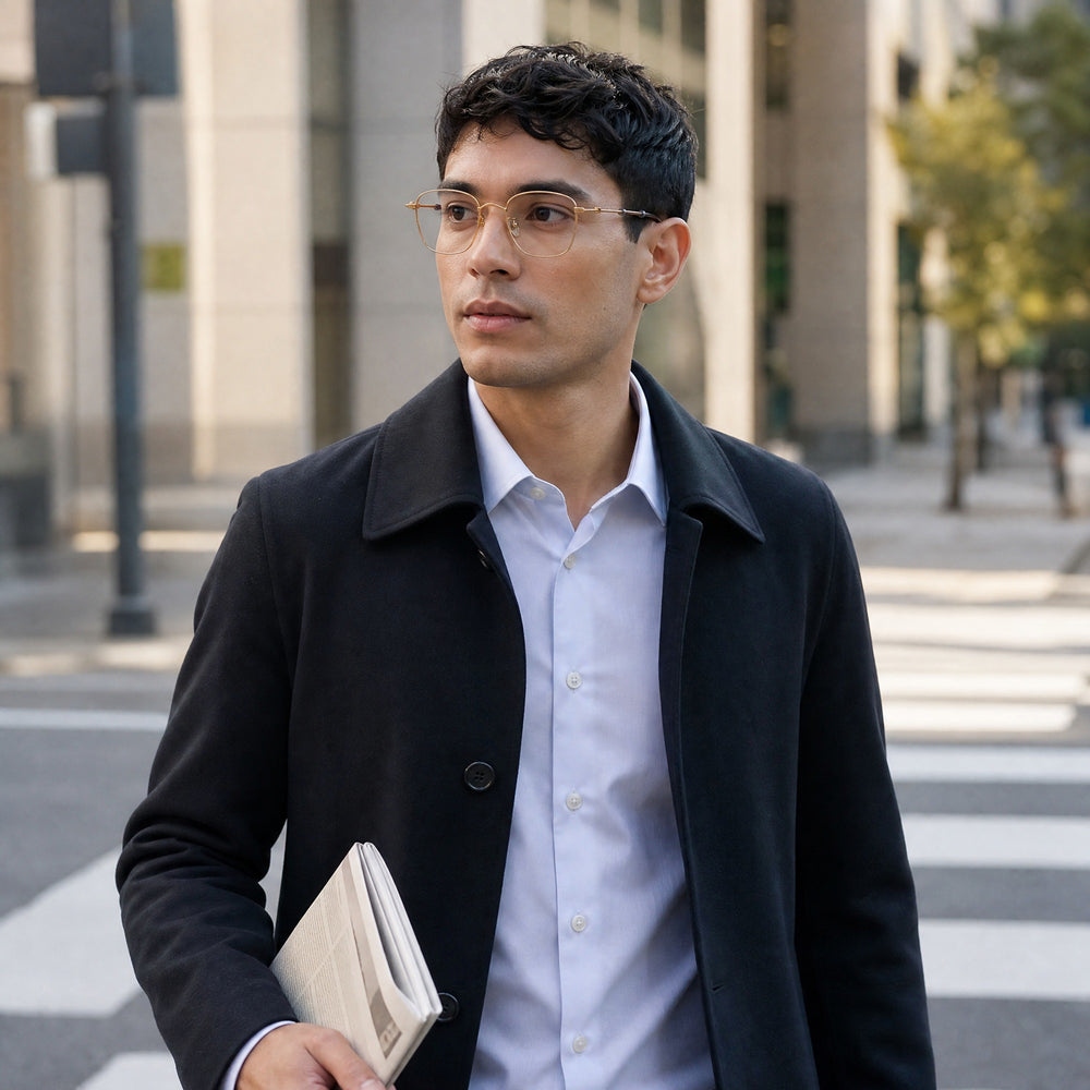 Auguste eyewear, eyewear worn in an everyday lifestyle setting