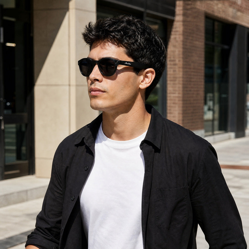 Cyrille eyewear, eyewear worn in an everyday lifestyle setting