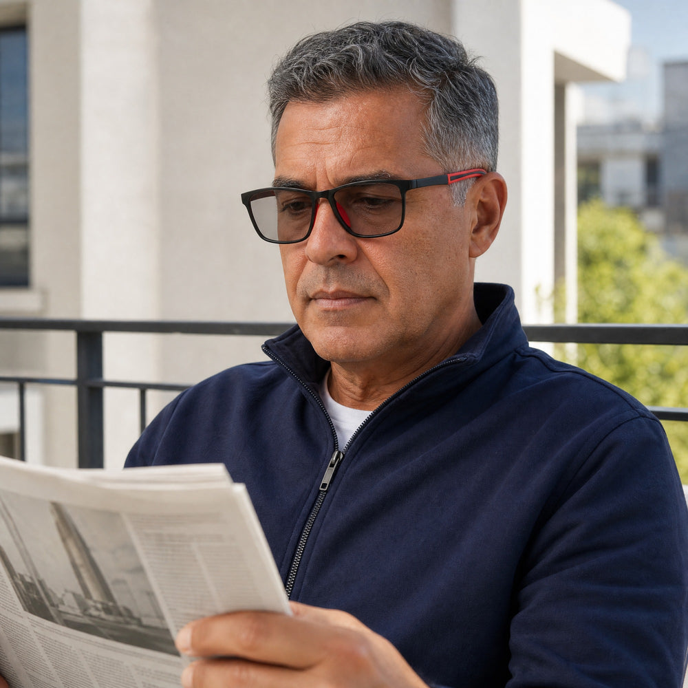 Philippe eyewear, eyewear worn in an everyday lifestyle setting