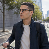 Valentin eyewear, eyewear worn in an everyday lifestyle setting